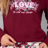 Pigiama Lungo Girocollo in Cotone Fiori d'Inverno - CILIEGIA - PL12