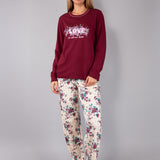 Pigiama Lungo Girocollo in Cotone Fiori d'Inverno - CILIEGIA - PL12