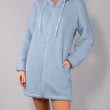 Vestaglia Corta con Zip e Cappuccio Teddy - AZZURRO - SY70