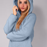 Vestaglia Corta con Zip e Cappuccio Teddy - AZZURRO - SY70
