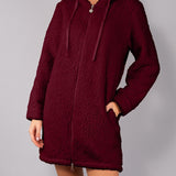 Vestaglia Corta con Zip e Cappuccio Teddy - BORDEAUX - SY70