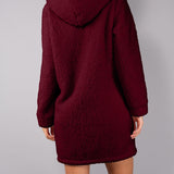 Vestaglia Corta con Zip e Cappuccio Teddy - BORDEAUX - SY70