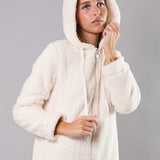Vestaglia Corta con Zip e Cappuccio Teddy - MILK - SY70