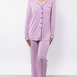 Pigiama con maglia a manica lunga, collo revers e pantalone lungo in modal - LILLA - CH13