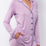 Pigiama con maglia a manica lunga, collo revers e pantalone lungo in modal - LILLA - CH13