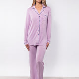 Pigiama con maglia a manica lunga, collo revers e pantalone lungo in modal - LILLA - CH13