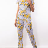 Pigiama con maglia serafino a manica corta e pantalone lungo in cotone – R011