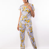 Pigiama con maglia serafino a manica corta e pantalone lungo in cotone – R011