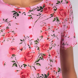 Pigiama con maglia serafino a manica corta e pantalone lungo in cotone - ROSE - R011