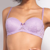 Reggiseno a fascia con coppe imbottite, ferretto e spalline removibili in pizzo - LILLA - DL25