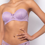 Reggiseno a fascia con coppe imbottite, ferretto e spalline removibili in pizzo - LILLA - DL25