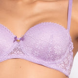 Reggiseno a fascia con coppe imbottite, ferretto e spalline removibili in pizzo - LILLA - DL25