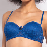 Reggiseno a fascia con coppe imbottite, ferretto e spalline removibili in pizzo - DL25