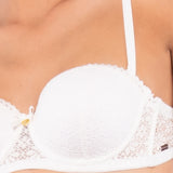 Reggiseno a fascia con coppe imbottite, ferretto e spalline removibili in pizzo - DL25