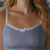 Top non imbottito e senza ferretto in microfibra vichy - DENIM - VH40