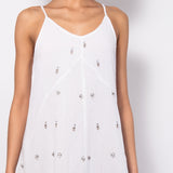 Abito lungo in cotone con ricami e frange - MILK - AL52
