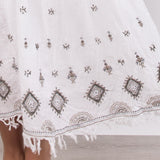 Abito lungo in cotone con ricami e frange - MILK - AL52