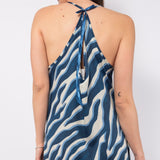 Abito lungo in viscosa satin con stampa zebrata - BLU - AL68