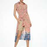 Abito midi chemisier con stampa geometrica - CARAMELLO - AM59