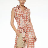 Abito midi chemisier con stampa geometrica - CARAMELLO - AM59
