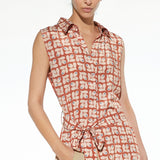 Abito midi chemisier con stampa geometrica - CARAMELLO - AM59