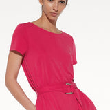 Abito midi soft touch con cintura e tasche - FUXIA - AM78