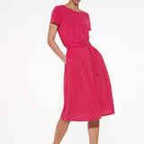 Abito midi soft touch con cintura e tasche - FUXIA - AM78