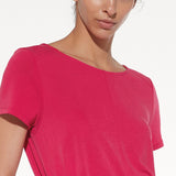 Abito midi soft touch con cintura e tasche - FUXIA - AM78