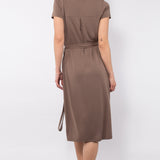 Abito midi soft touch con cintura e tasche - TORTORA - AM78