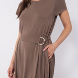 Abito midi soft touch con cintura e tasche - TORTORA - AM78