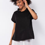 Blusa in viscosa e lino con scollo morbido e maniche corte - NERO - BL40