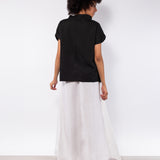 Blusa in viscosa e lino con scollo morbido e maniche corte - NERO - BL40