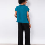 Blusa in viscosa e lino con scollo morbido e maniche corte - OTTANIO - BL40