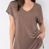 Blusa in tessuto soft touch con scollo profondo - TORTORA - BL80