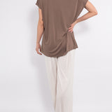 Blusa in tessuto soft touch con scollo profondo - TORTORA - BL80