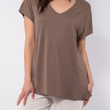 Blusa in tessuto soft touch con scollo profondo - TORTORA - BL80