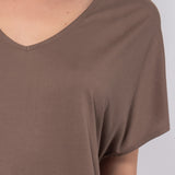 Blusa in tessuto soft touch con scollo profondo - TORTORA - BL80