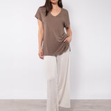 Blusa in tessuto soft touch con scollo profondo - TORTORA - BL80