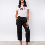 Pantaloni lunghi con risvolto in cotone elasticizzato - NERO - PA49