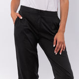 Pantaloni lunghi con risvolto in cotone elasticizzato - NERO - PA49