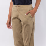 Pantaloni lunghi con risvolto in cotone elasticizzato - SABBIA - PA49