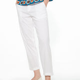 Pantaloni lunghi con risvolto in cotone elasticizzato - MILK - PA49