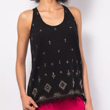 Top in cotone senza maniche con ricami e frange - TP57