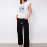 T-shirt in cotone con stampa e strass multicolor - VARIANTE UNICA - TS03