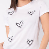 T-shirt in cotone con cuori di strass - BIANCO - TS05