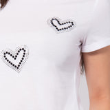 T-shirt in cotone con cuori di strass - BIANCO - TS05