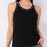 Canotta in cotone stretch con strass e perle – TS07