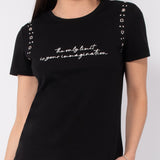 T-shirt in cotone stretch con stampa e borchie - NERO - TS08