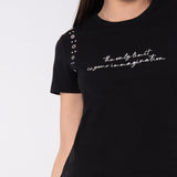 T-shirt in cotone stretch con stampa e borchie - NERO - TS08