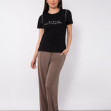 T-shirt in cotone stretch con stampa e borchie - NERO - TS08